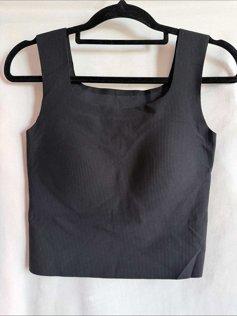 Black Ribbed Square-Neck Crop Top